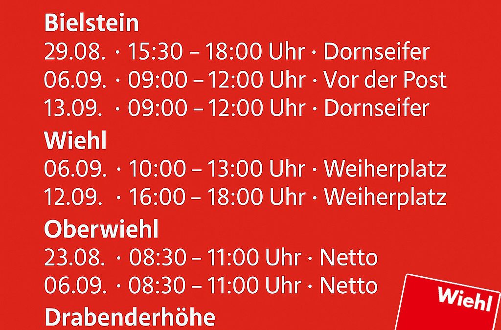 SPD Wiehl veröffentlicht Wahlstände-Terminkalender